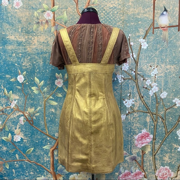 NWT Free People Women's Goldie Leather Mini Dress Gold - Picture 6 of 8